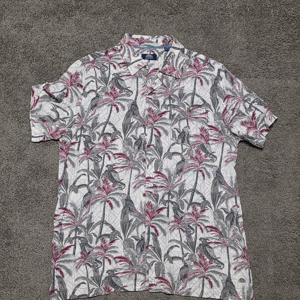 Havana Jim Men's Tropical Print Shirt - Gray and Pink M